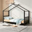 Structure de lit plateforme noire en métal pour lit simple, aucun sommier requis-1178506345