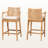 Tobias Rattan and Teak Wood Counter Stool Set, White/Natural Rattan 38.73'' H X 21.85'' W X 19.48'' D