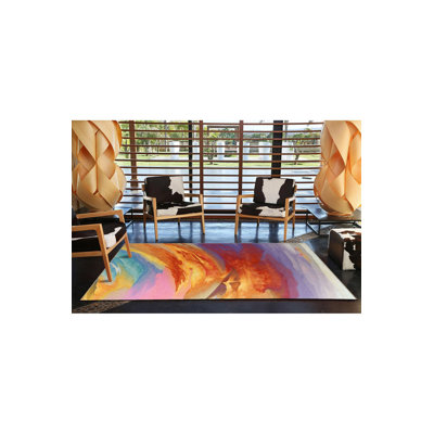 Multi Colour Abstract Fringed Modern Decorative Machine Washable Area Rug