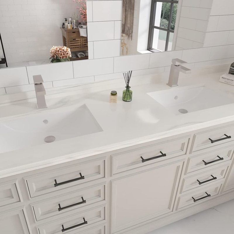 Brushed Nickel Single Handle Bathroom Sink Faucet, Square Design, Water - Saving, Soft To Touch, Leakproof And Solid Brass Vanity Corrosion , Easy Clean
