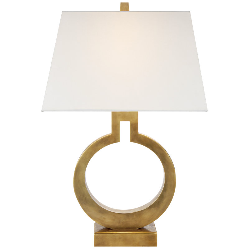 Ring Table Lamp, Antique-Burnished Brass, 20.25" H x 13.5" W x 13.5" D, Linen