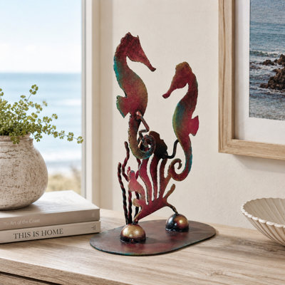 STEEL SEA HORSE TABLE SCULPTURE