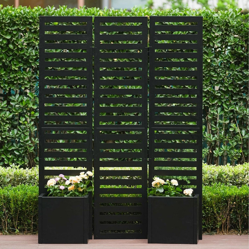 Paravent autoportant en métal avec bacs à fleurs, paravent extérieur à 3 panneaux pour patio