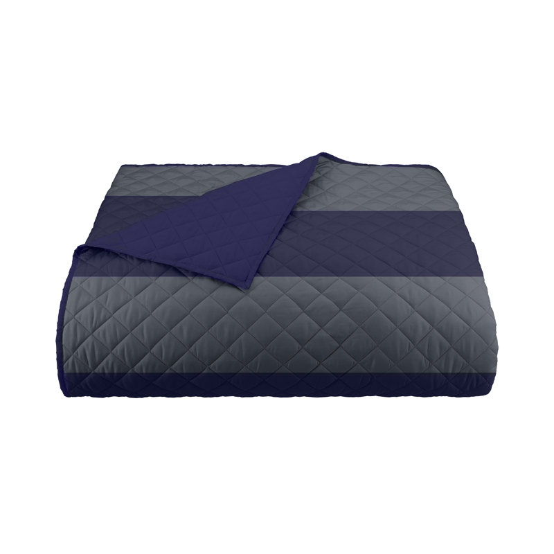 Martex Reversible Coverlet, Queen Coverlet / Bedspread, Graphite/Navy Rugby Stripe
