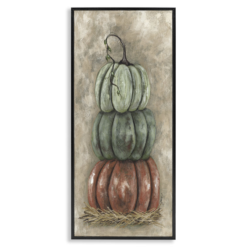 «Stacked Rustic Pumpkins», art de la giclée encadrée par Julie Norkus, H 24 po x l 10 po, Giclée encadrée noir minuit