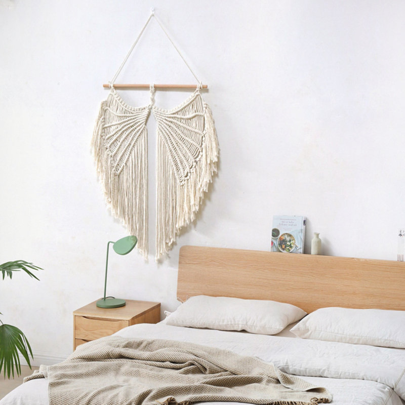 Handmade Cotton Macrame Wall Hanging Angel Wings Tapestry, Boho Style Art Decoration For Apartment Bedroom Living Room Gallery