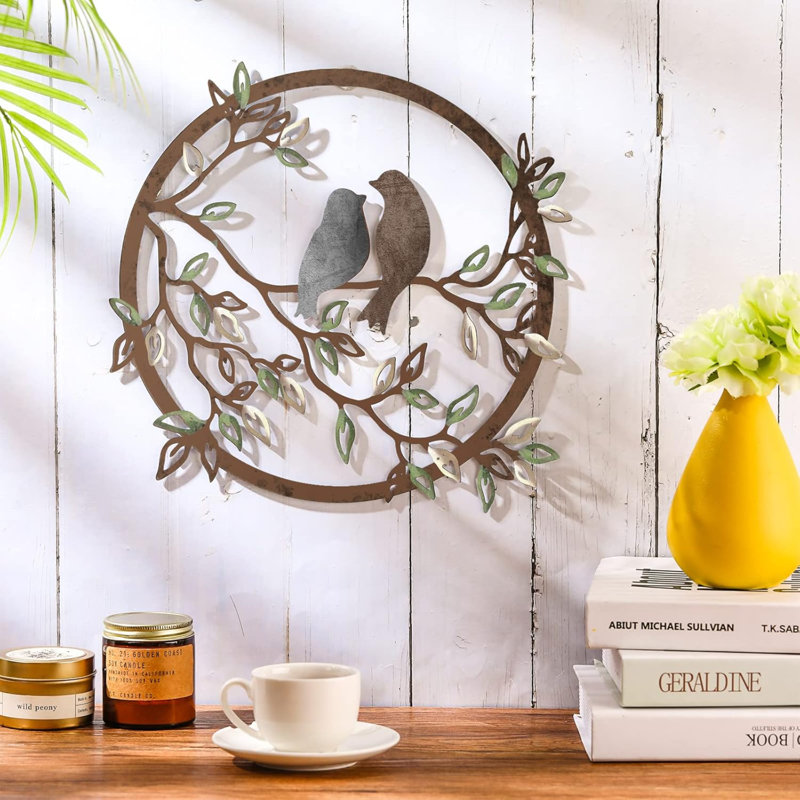August Grove® Metal Wall Art Bird On Tree Branch Silhouette Bird Art ...