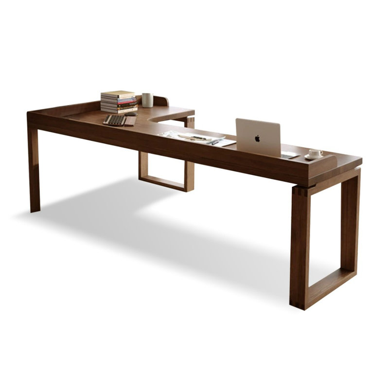 Nut-brown L-Shaped Solid Wood Writing desk, Left Hand Return, 29.53" H x 62.99" W x 39.37" D