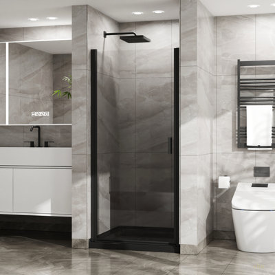 Goodyo 34"X72" Pivot Shower Door, 1/4 Inch Thick Tempered Glass Swing Shower Door, Semi-Frameless Design