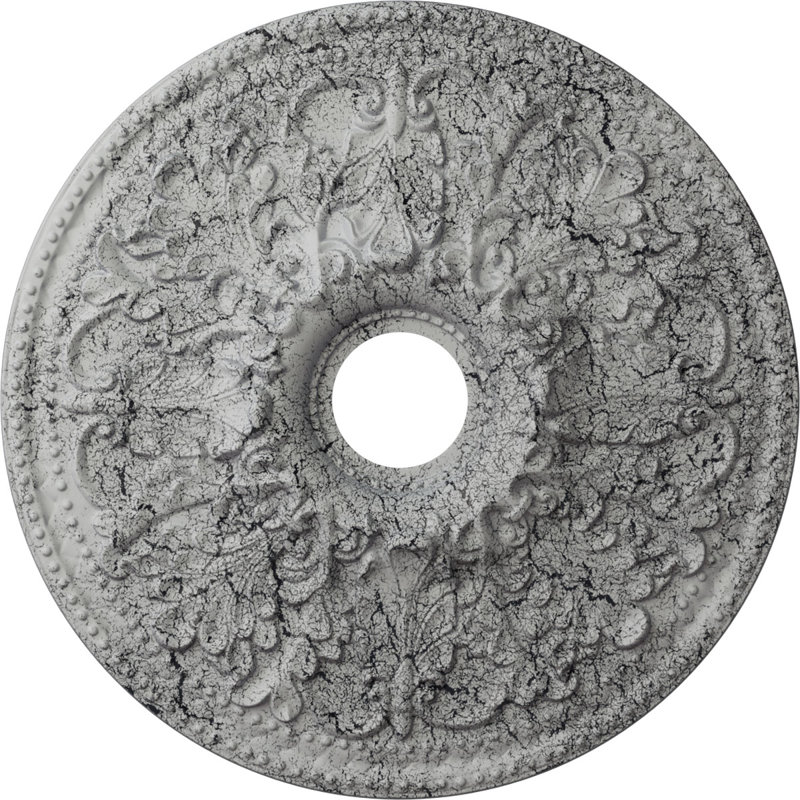 Endurathane Ashley Ceiling Medallion, 23 7/8"OD x 4"ID x 2 1/8"P (Fits Canopies up to 4 3/4"), Hand-Painted Ultra Pure White Crackle Finish