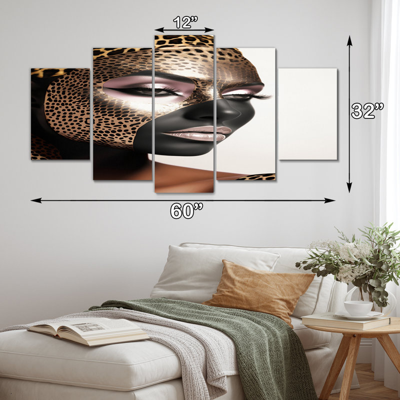 Bohemain modèle avec motif léopard - décoration murale mode - 5 panneaux