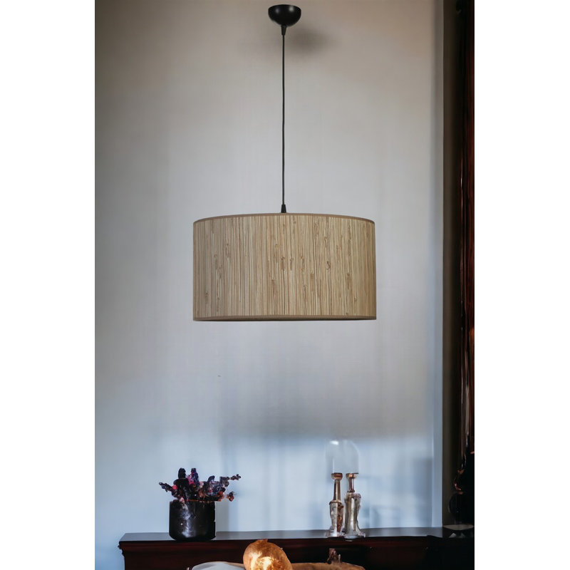 Elegant Metal Chandelier with Bamboo Cap, 17.7 in Diameter x 27.6 in Height | Adjustable Height, E27 Socket (Max 40W) | Stylish Oak & Black Design, Perfect for Modern Dining & Living Spaces, IP20 Rated