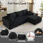 Canapé modulaire 108 po Cloud, canapé en L avec assise profonde, velours côtelé, sans assemblage, méridienne droite noire-1431095704-1431095708