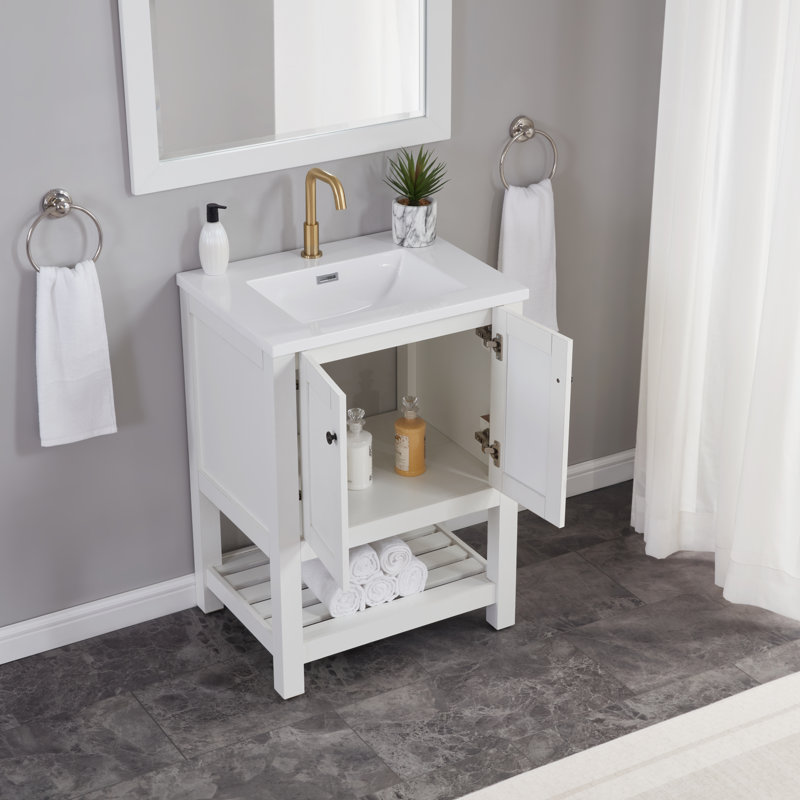 Meuble-lavabo simple 25 po avec 2 portes et tablette à lattes Cannes