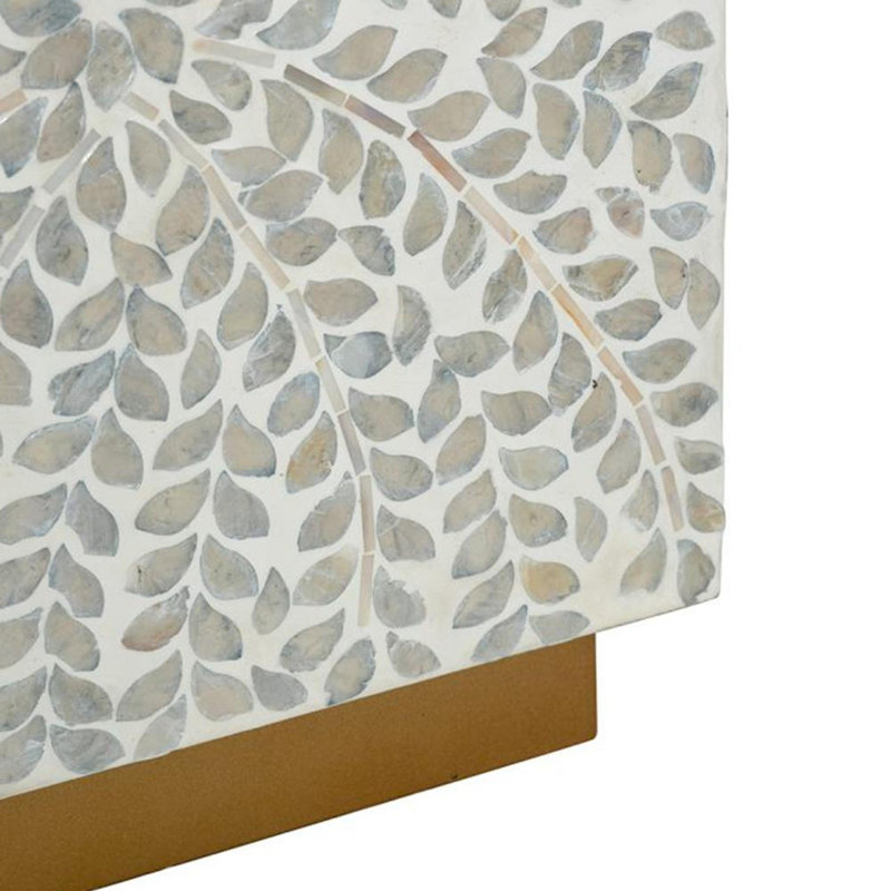 14x14x18" Square Accent Stool with White Capiz Shell Finish and Gold Pedestal Base