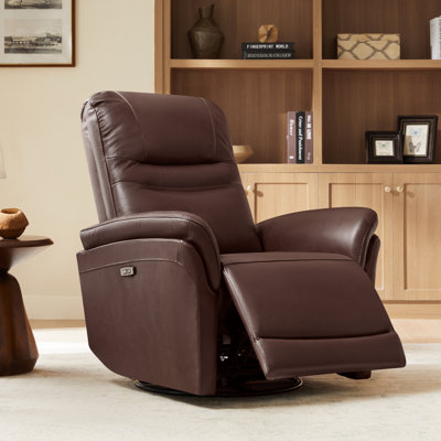 Martina Genuine Leather Swivel Gliding Power Recliner