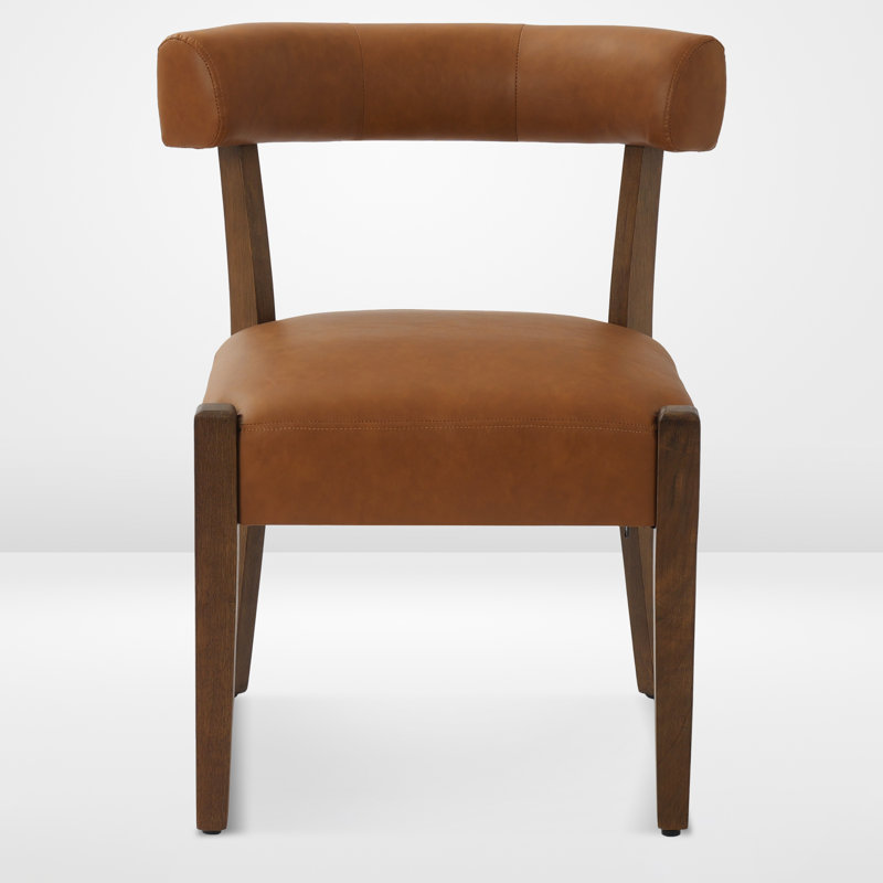 Mid-Century Modern Dining Chairs Brown Faux Leather Upholstered Wood Frame Kitchen Chairs, Brown Faux Leather/Brown