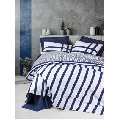 100% Cotton Ranforce Single Quilt Cover Set, Dark Blue | Duvet Cover 55.1 x 78.7 inches & Pillowcase 23.6 x 23.6 inches | Reactive Printing, Machine Washable, 145 Thread Count, Envelope & Button Closure System, Soft & Durable