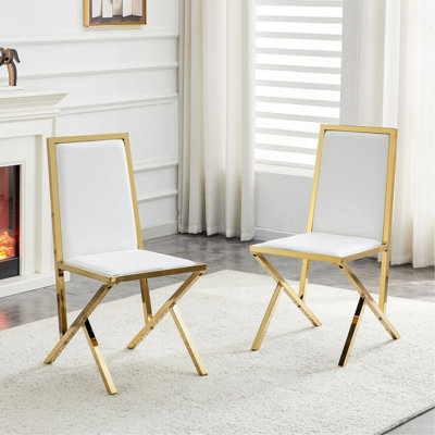2-Pack Gold Metal Framed PU Dining Chairs: Ergonomic Design, A Simple And Luxurious Choice.Featuring Uniquely Designed Gold Metal Legs.
