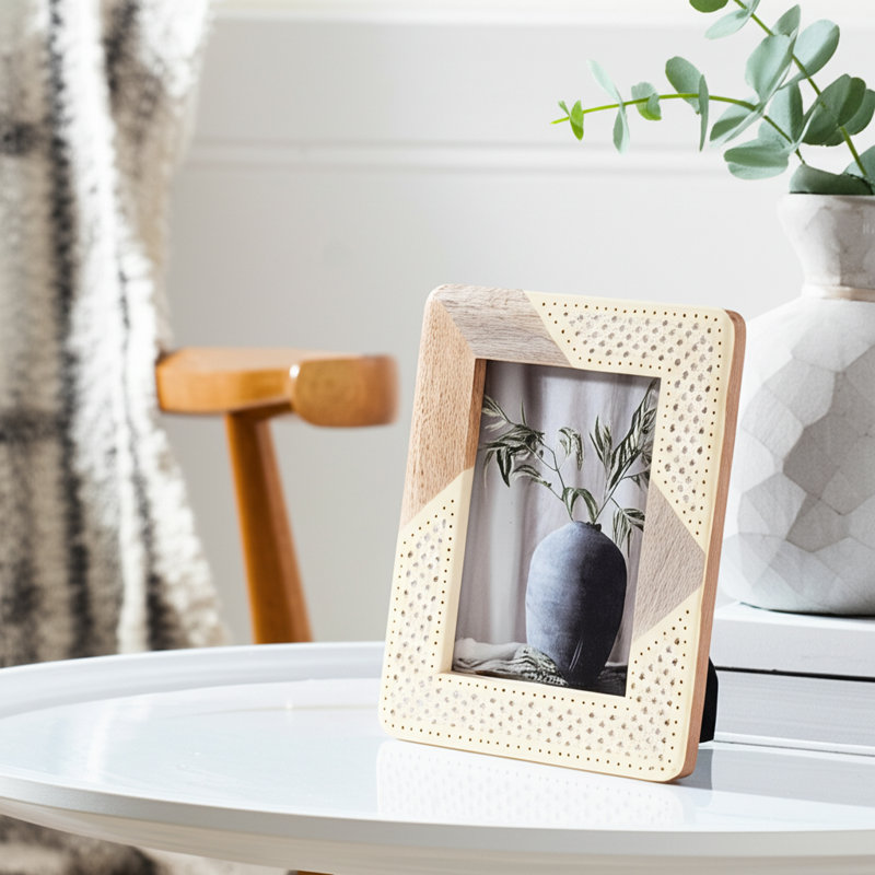 Woven Photo Frame - Contemporary Ivory and Natural Brown Wood and Resin Decorative Picture Frame for Home or Office Photo Display - Photo Gift Idea.