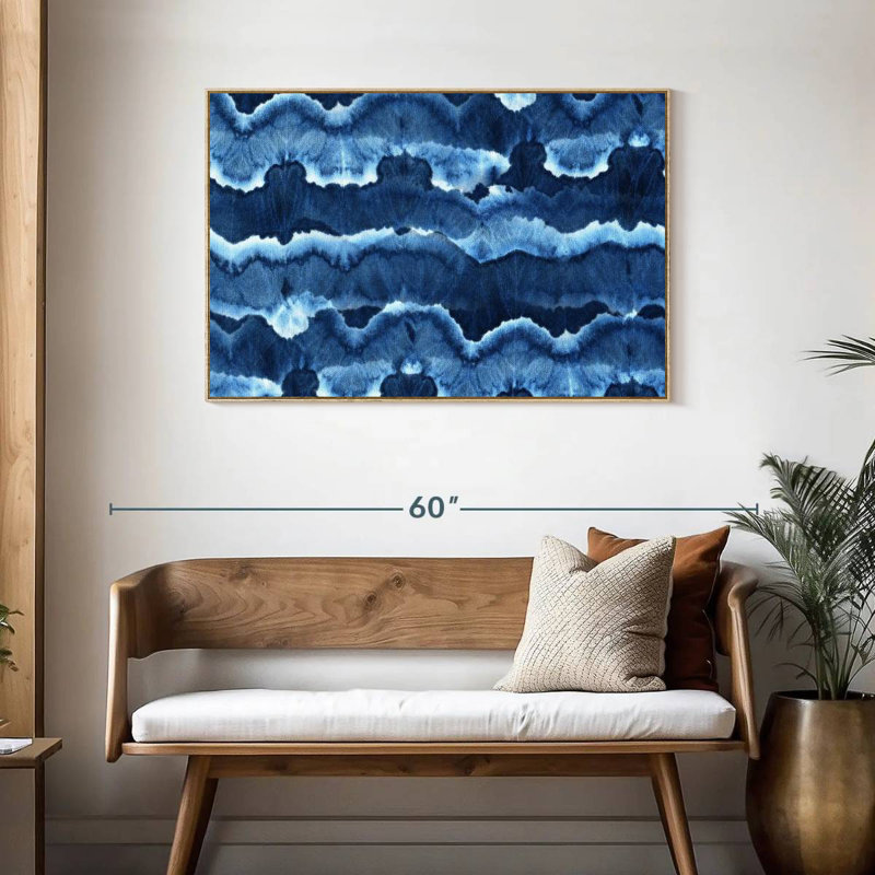 Blue Botkin Tie Dye, Floating Frame Natural Wood, 43" X 29"