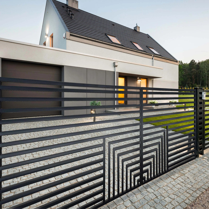 Florence Style Black Steel Dual Swing Driveway Gate 18 ft