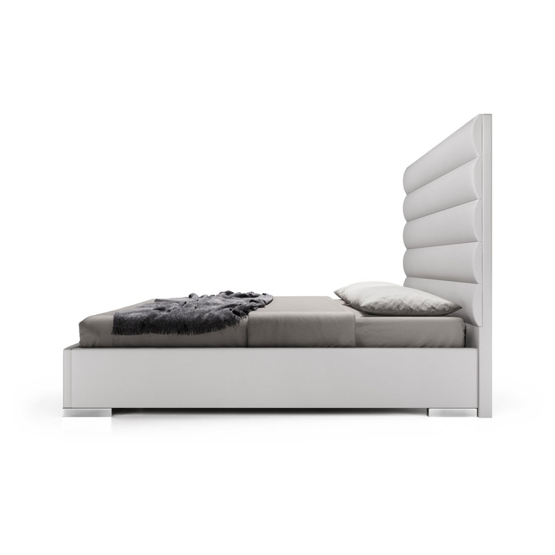 Prince Upholstered Platform Bed, Queen, Pearl Gray Eco Leather