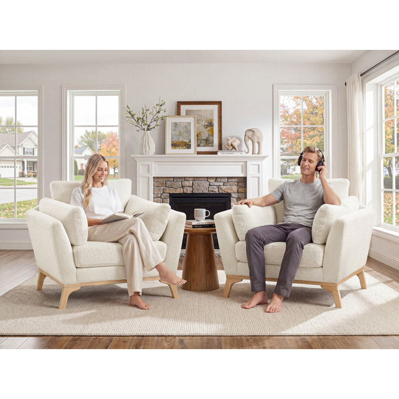 Ljubinko Upholstered Armchair, White Boucle