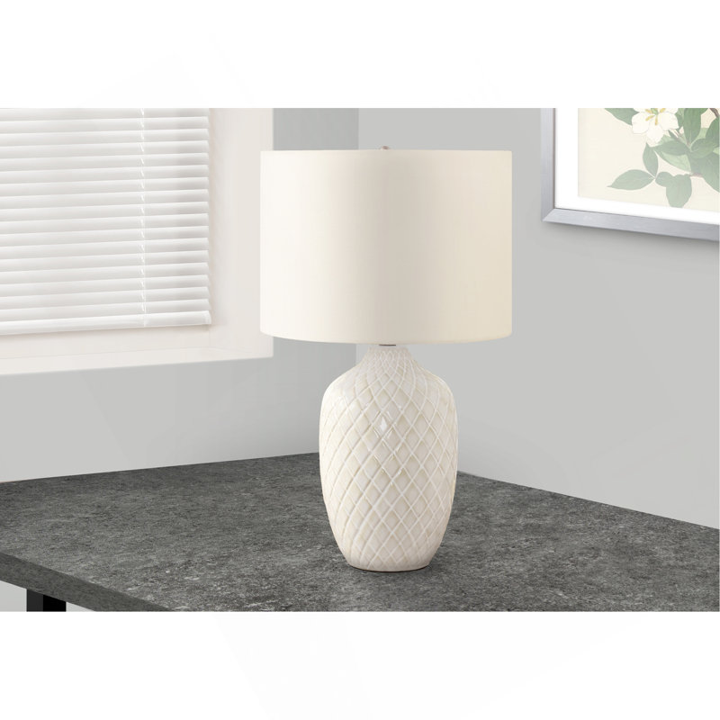 Lighting, H 25 po, lampe de table, céramique crème, abat-jour ivoire / crème, transitionnel