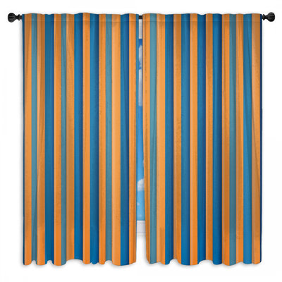 Orange Blue Stripes Window Curtains Stripes Sheer & Room Darkening - 2 Panels