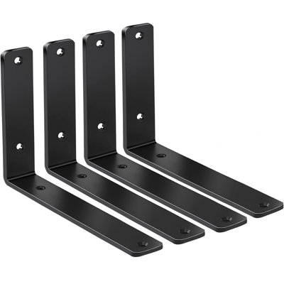 Paquet de 4 supports de tablettes robustes de 6 po x 8 po, support en L flottant de qualité supérieure pour le mur, la cuisine et le support de tablette de manteau de cheminée | Quart de pouce (1/4 po) d'épaisseur | thermolaqué noir