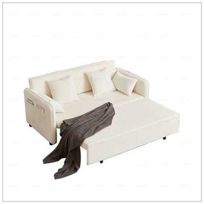 Canapé-lit ajustable de 66 pouces avec 4 tiroirs, 4 coussins, poches latérales, velours côtelé doux, parfait pour le salon et les petits espaces