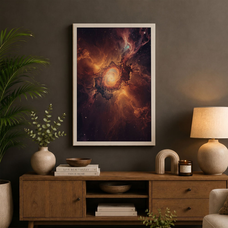 Cosmic Nebula Modern - Wrapped Canvas, 36x24 - 91.4 x 61.0 cm, Taupe Border