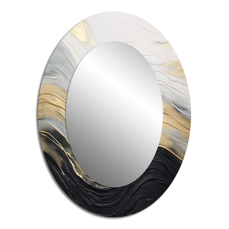 Soft Wave Fusion II - Beige Modern Oval Wall Mirror, 40" x 30"