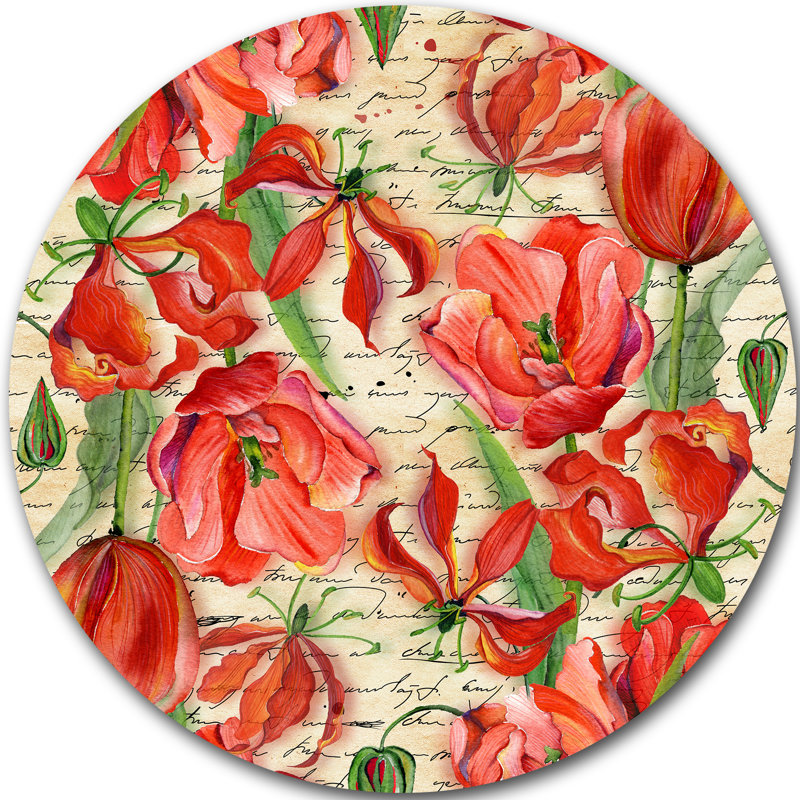 « discontinue red fleur pattern », impression, H 36 po x l 36 po x P 1 po, Bois