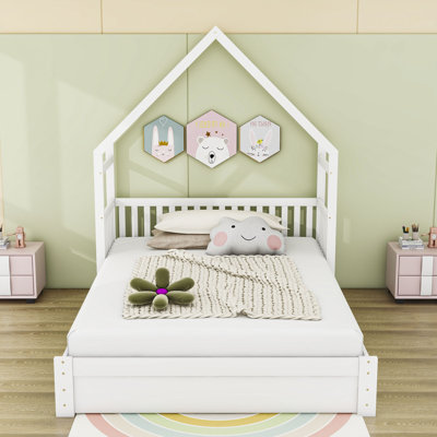 Ahile Queen House Platform Bed with Guardrail and 2 Drawers