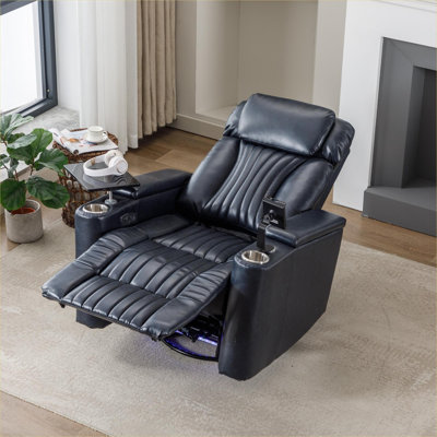  Fauteuil inclinable multifonctionnel pivotant électrique à 270 °, siège de cinéma en similicuir bleu pour salon