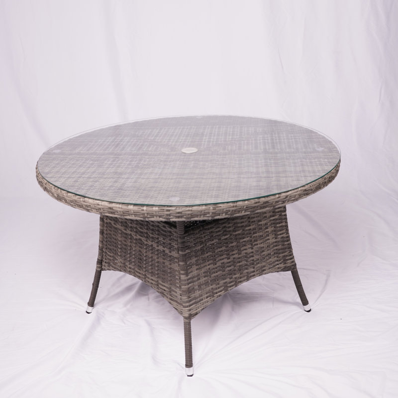 Table de salle à manger ronde en aluminium et osier avec trou pour parasol (47,24 po de diamètre x H 28,35 po), Gris
