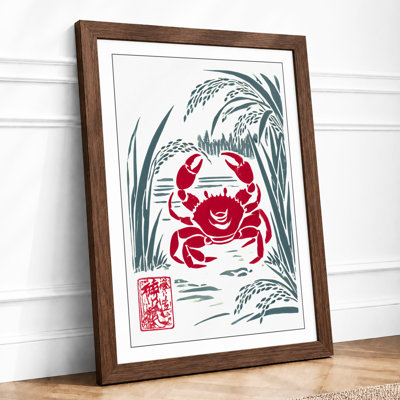 Smiling Crab In Grasses Japandi - Print