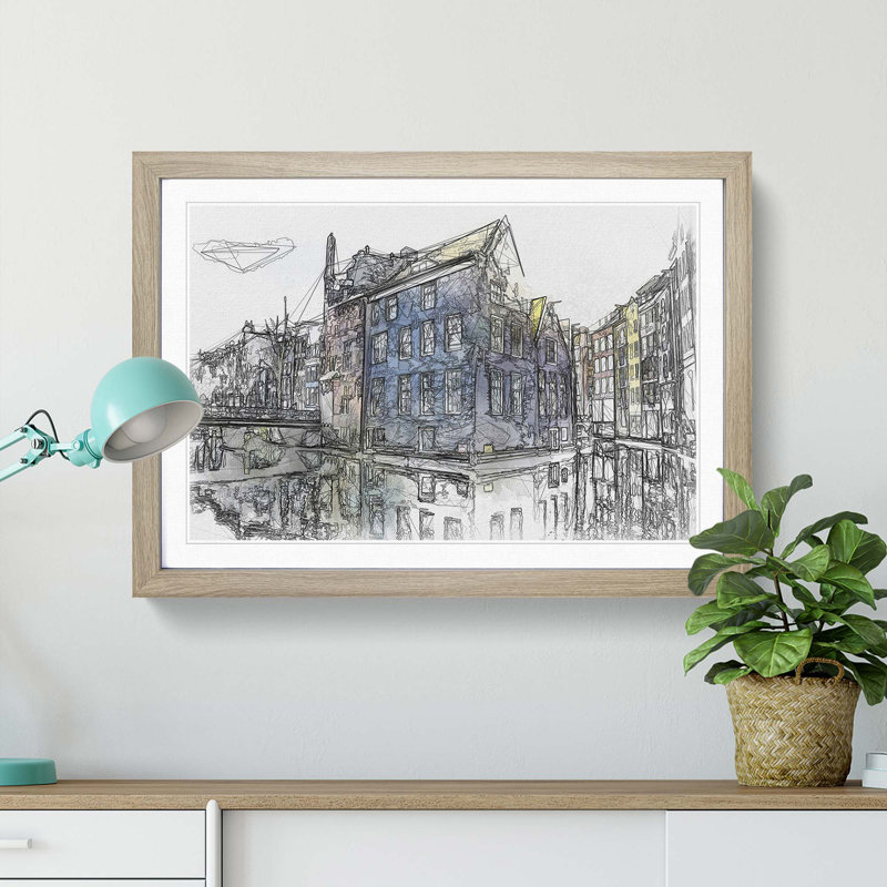 Reflections of Amsterdam in Abstract - Picture Frame Graphic Art Print, 48cm H x 65cm W x 2cm D, Oak Framed