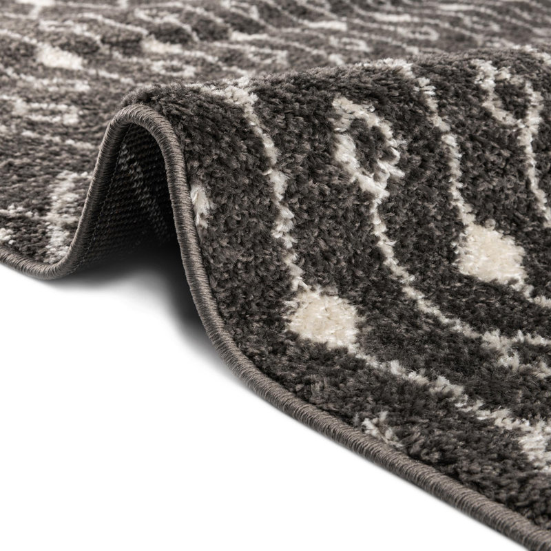 Tapis gris foncé en polypropylène tissé à la machine Briehn, Rond 7 pi 10 po