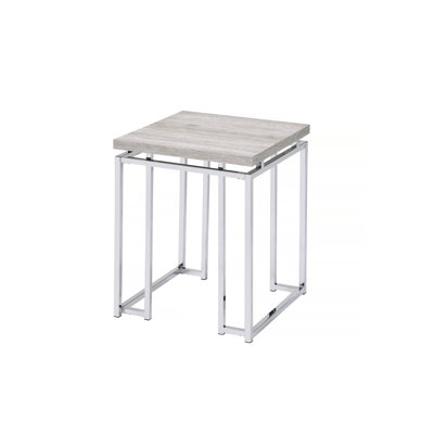 Table de bout en chêne naturel et finition chromée