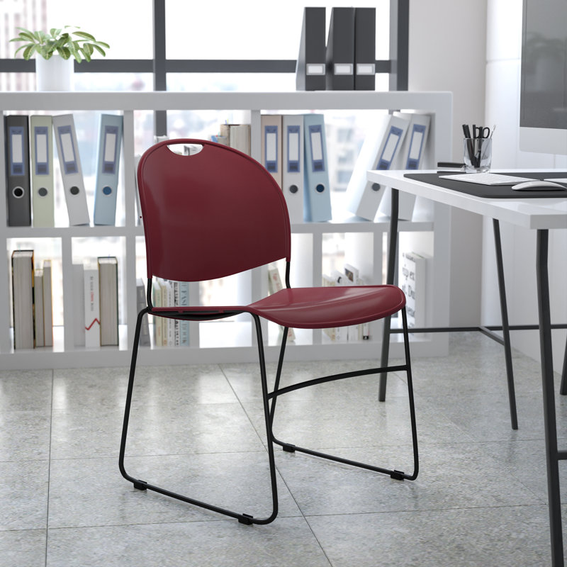 Burgundy Bliss 880 lb. Capacity Stack Chair with Black Metal Frame