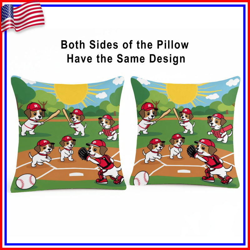 Coussins de dessin animé chiots de baseball, 20 x 20 pouces