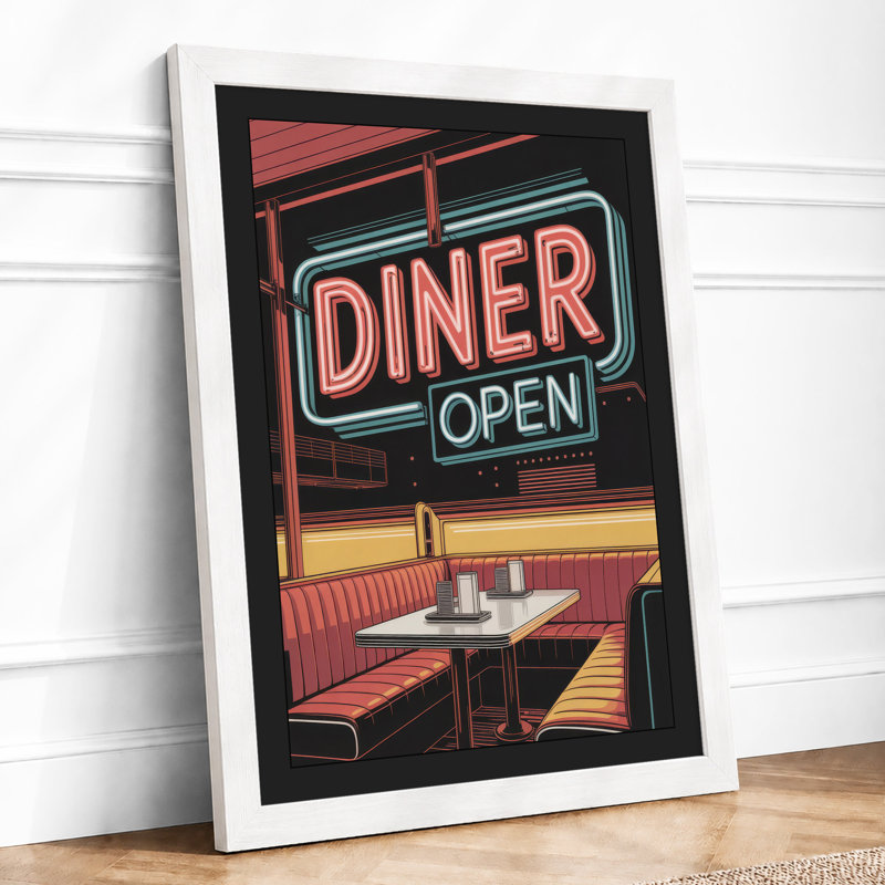 Neon Diner Sign Retro - Framed Print, A3 - 42.0 x 29.7 cm, White