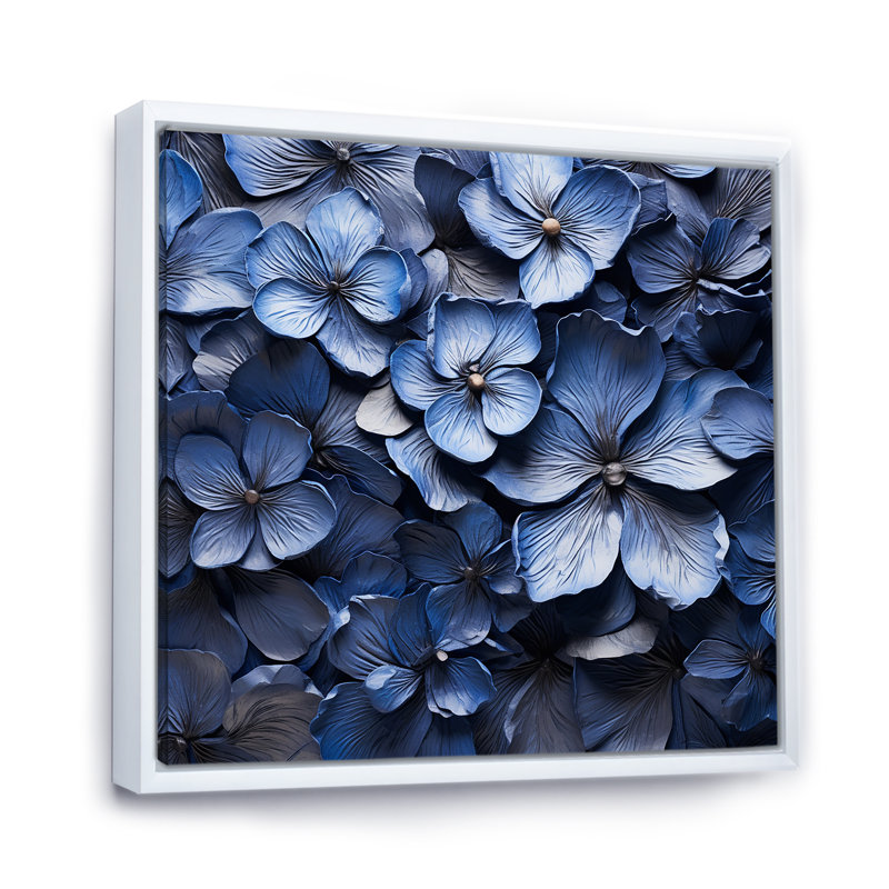 Beauté ornée bleue sur toile, Cadre flottant blanc, H 30 po x l 30 po x P 1 po