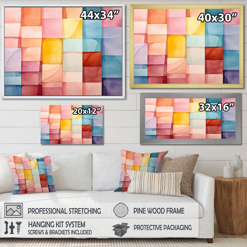 Hardedge Pastel Symetry III sur toile, H 16 po x l 32 po x P 1 po, Cadre flottant doré