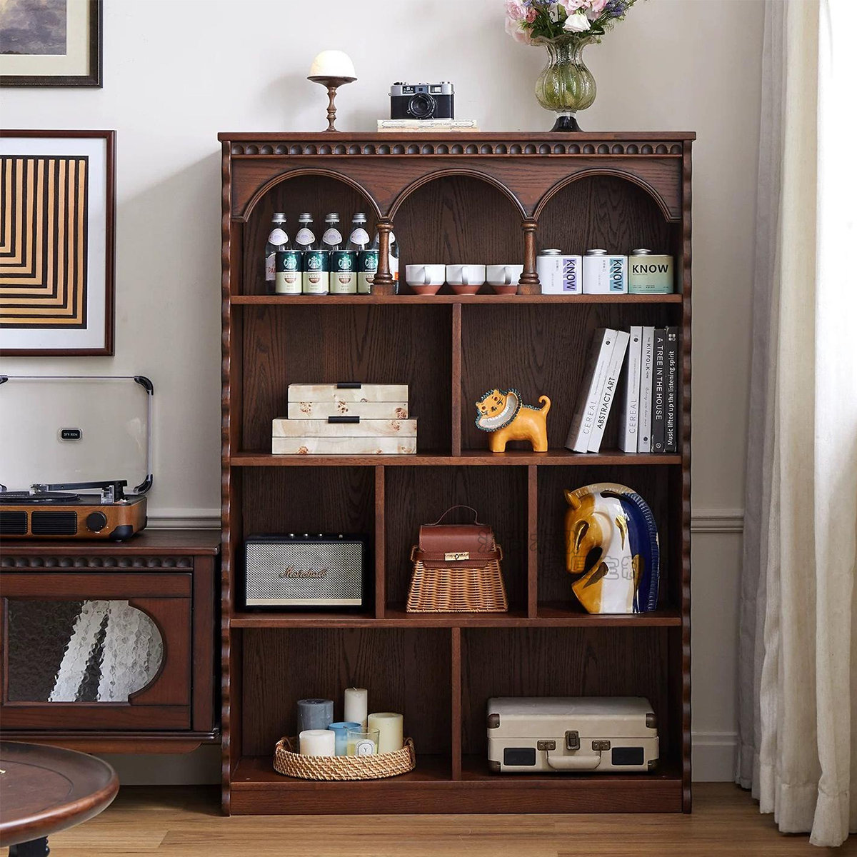 HOBULT French-Style Vintage White Waxwood Storage Floor Bookshelf | Wayfair, image size:1200x1200
