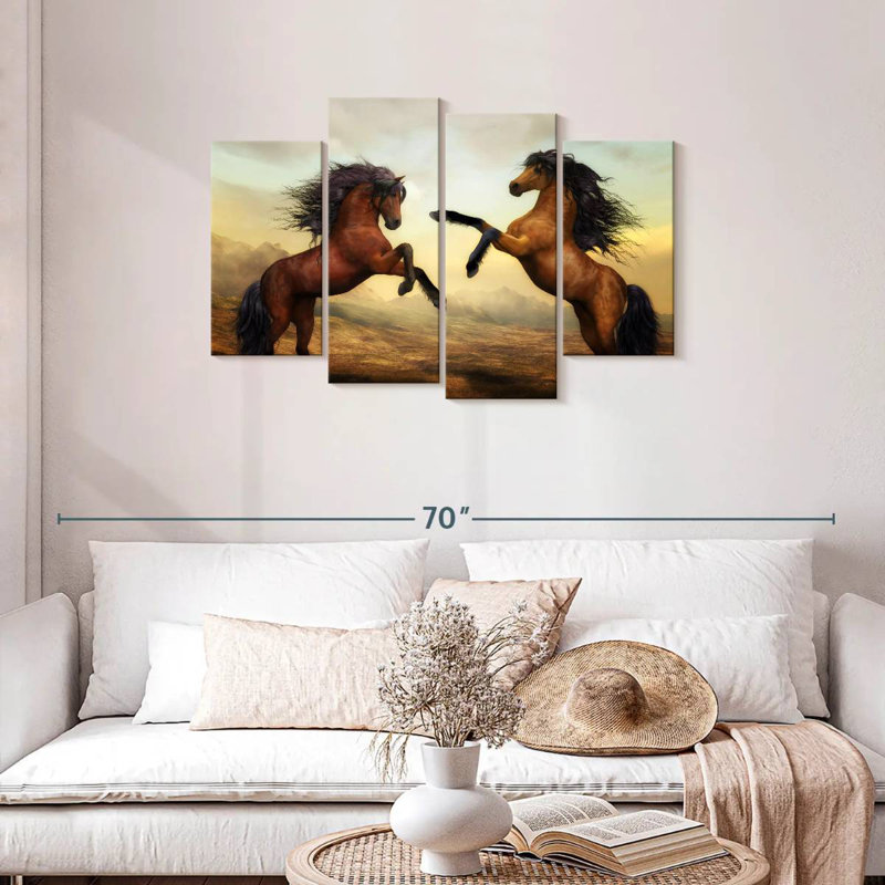 Fighting Brown Horses, H 27 po x l 43 po