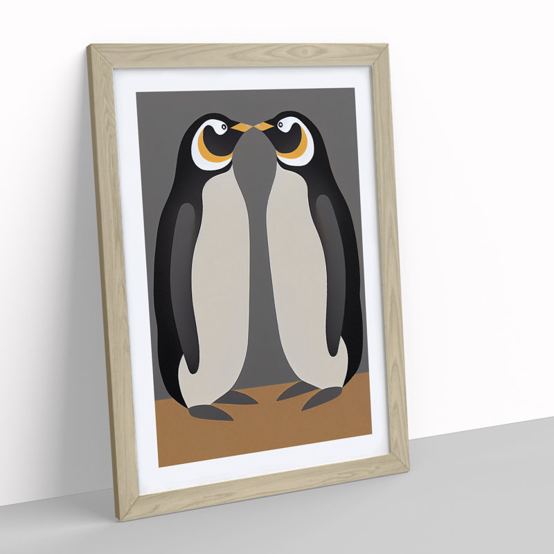 Two Penguins - Framed Print, Oak, 46cm H x 34cm W x 2cm D